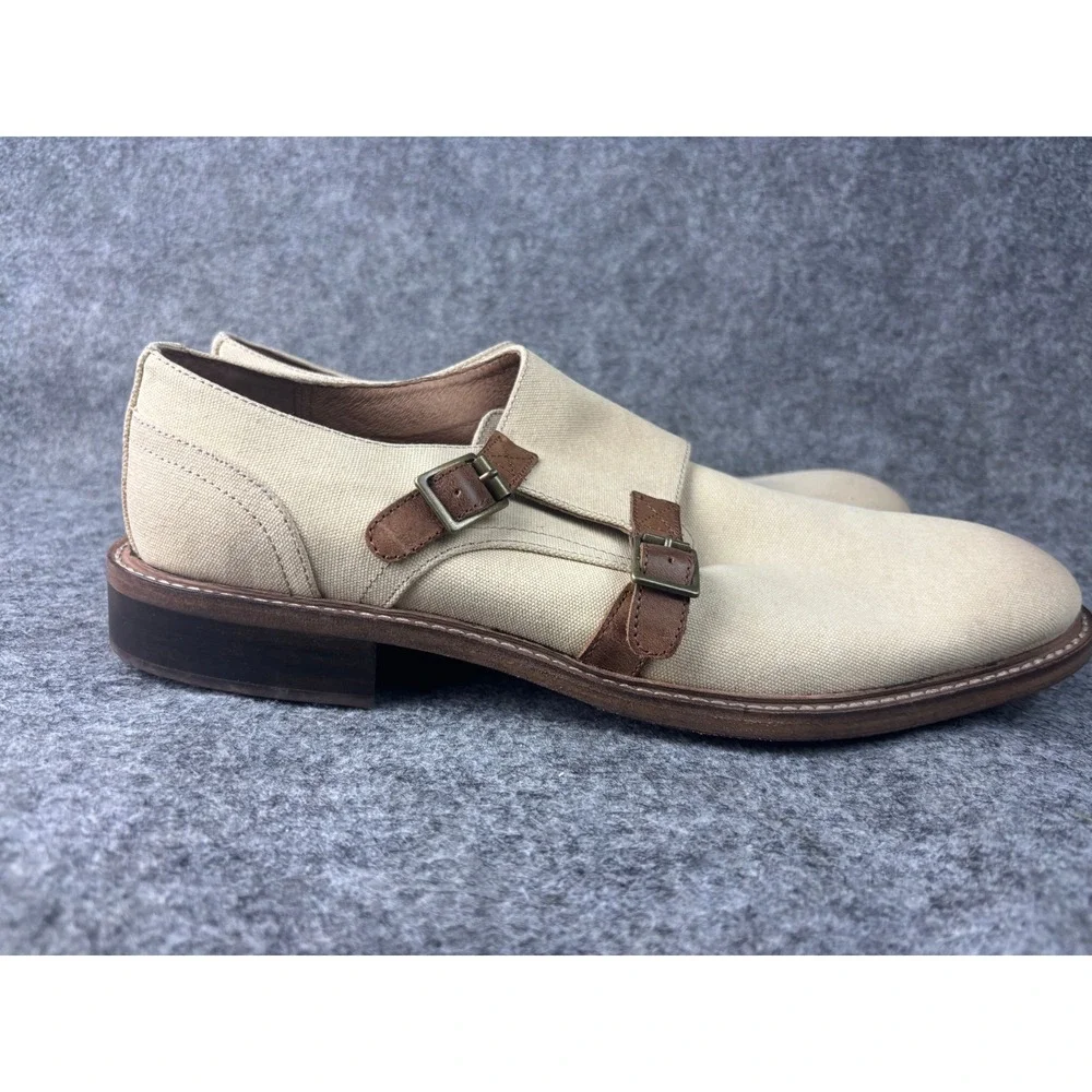 Donald J Pliner Zande-WA Double Monk Strap Shoes Mens 11M Beige Canvas Loafers